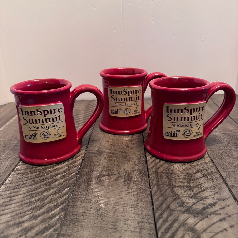 Deneen Pottery InnSpire Summit Mugs Set of 3 Red‎ Hand Thrown USA 2016 Ceramic
